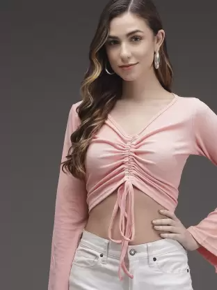 Casual Solid Women Pink Top