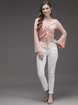 Casual Solid Women Pink Top