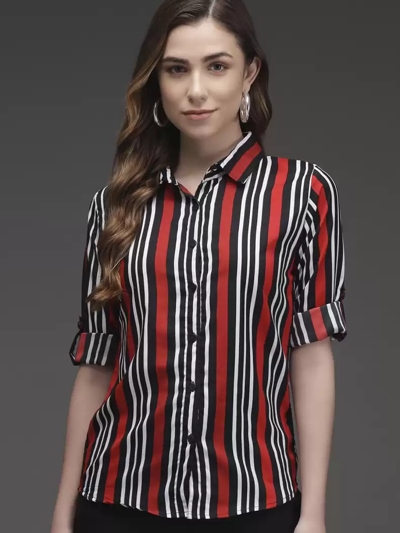 TANDUL  Women Regular Fit Striped Button Down Collar Casual Shirt