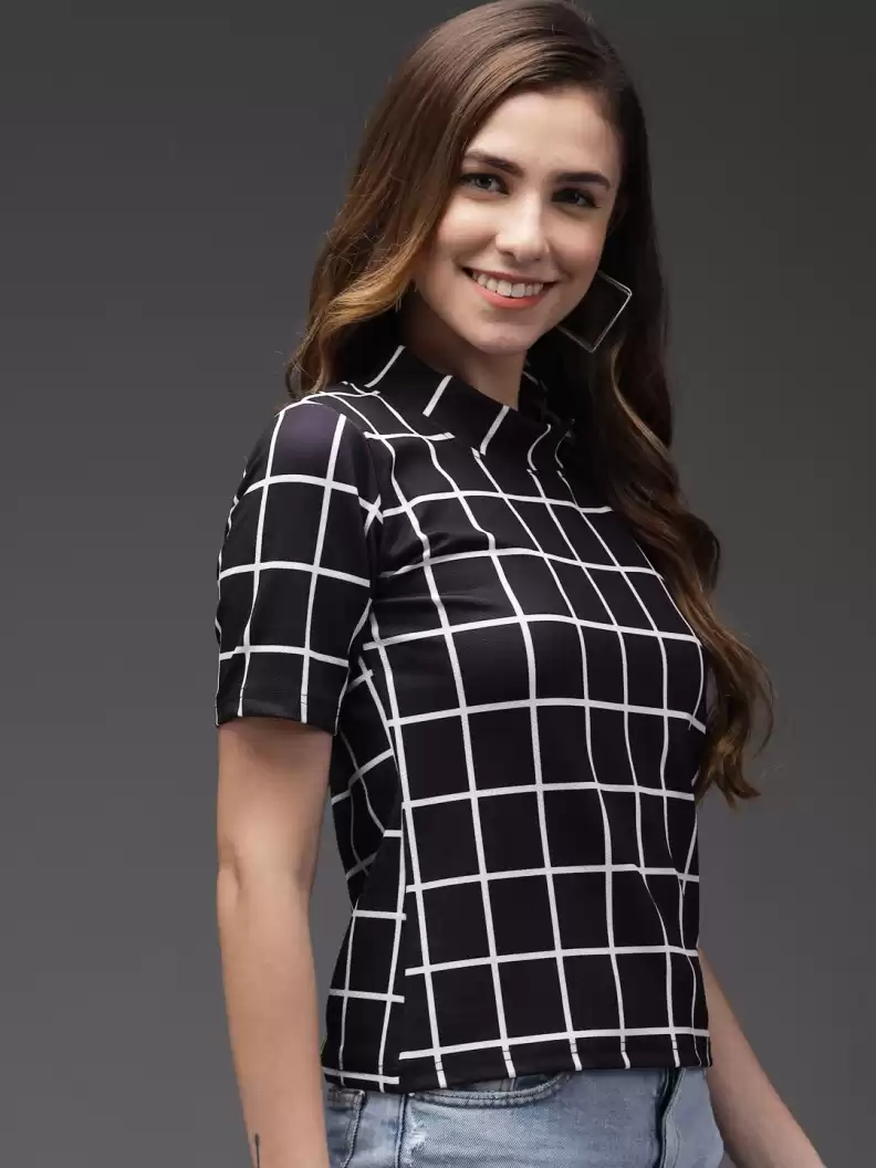 TANDUL  Casual Regular Sleeves Printed Women Black, White Top