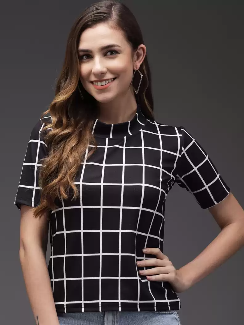 TANDUL  Casual Regular Sleeves Printed Women Black, White Top