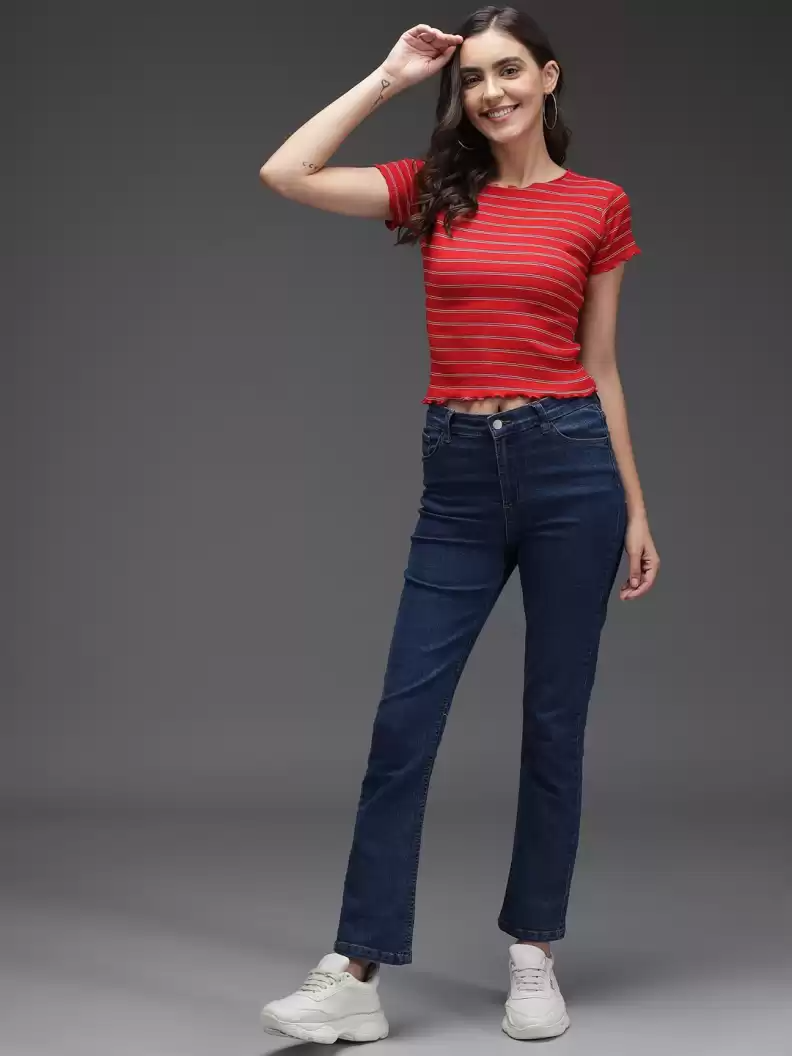 TANDUL  Casual Regular Sleeves Striped Women Red Top