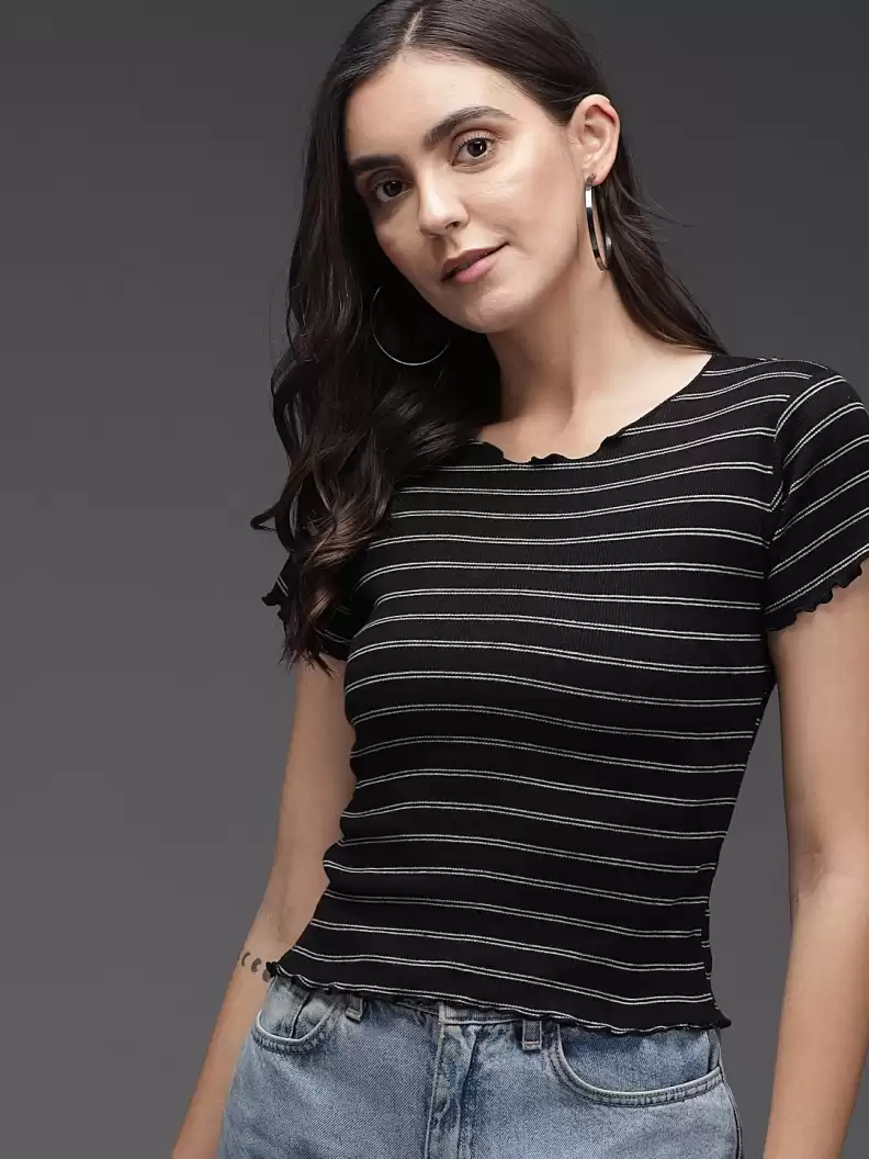 TANDUL  Striped Women Round Neck Multicolor T-Shirt