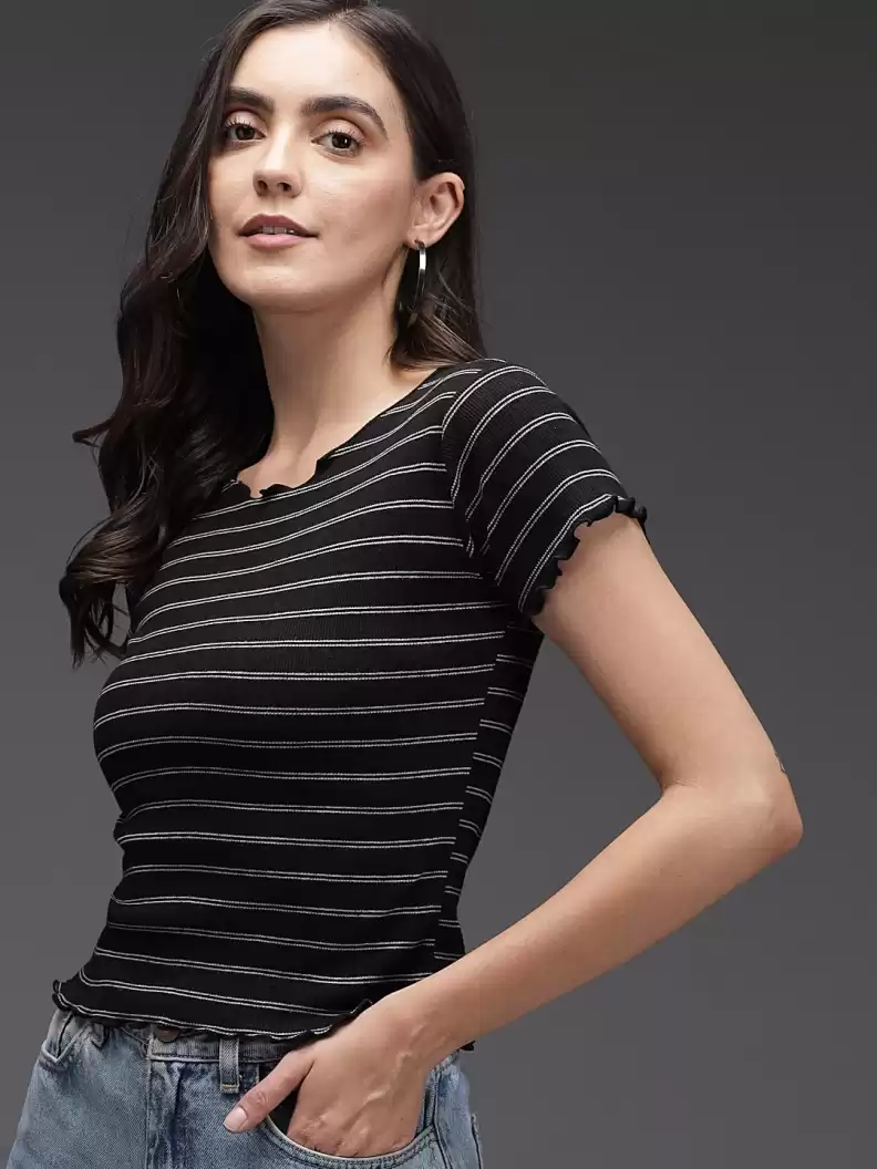 TANDUL  Striped Women Round Neck Multicolor T-Shirt