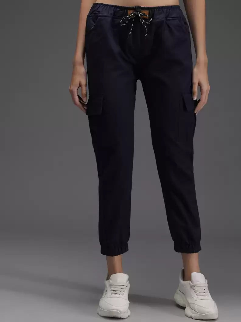 TANDUL  Regular Fit Women Dark Blue Cotton Blend Trousers