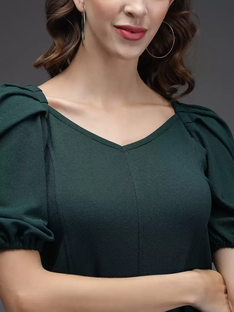 TANDUL  Casual Regular Sleeves Solid Women Green Top