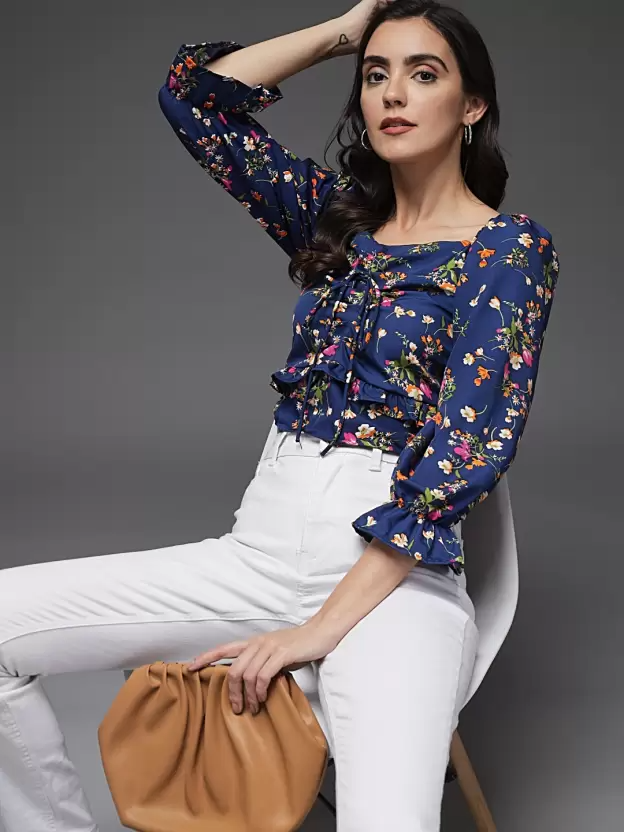 TANDUL  Casual Regular Sleeves Floral Print Women Multicolor Top