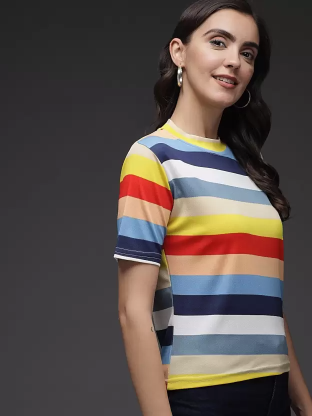 TANDUL  Casual Regular Sleeves Striped Women Multicolor Top