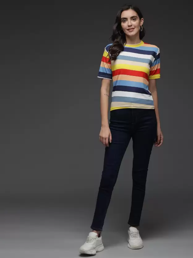 TANDUL  Casual Regular Sleeves Striped Women Multicolor Top