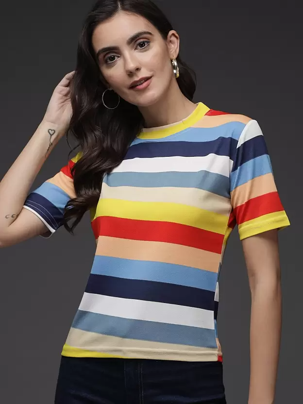 TANDUL  Casual Regular Sleeves Striped Women Multicolor Top