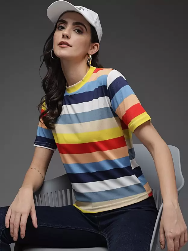 TANDUL  Casual Regular Sleeves Striped Women Multicolor Top