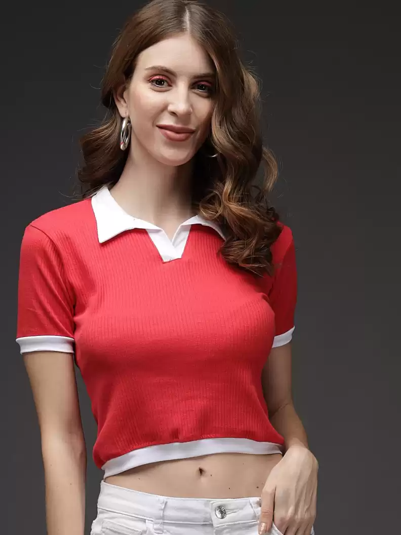 TANDUL  Casual Regular Sleeves Solid Women Red Top