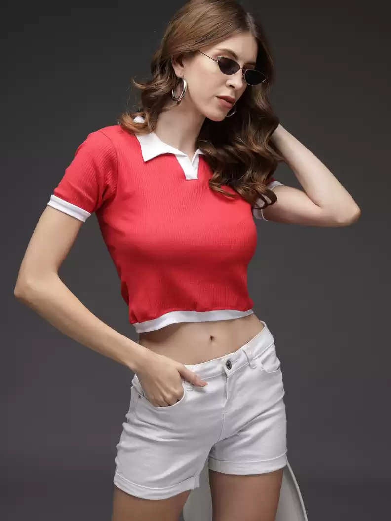 TANDUL  Casual Regular Sleeves Solid Women Red Top