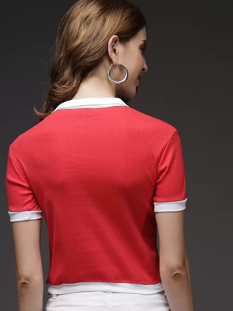 TANDUL  Casual Regular Sleeves Solid Women Red Top