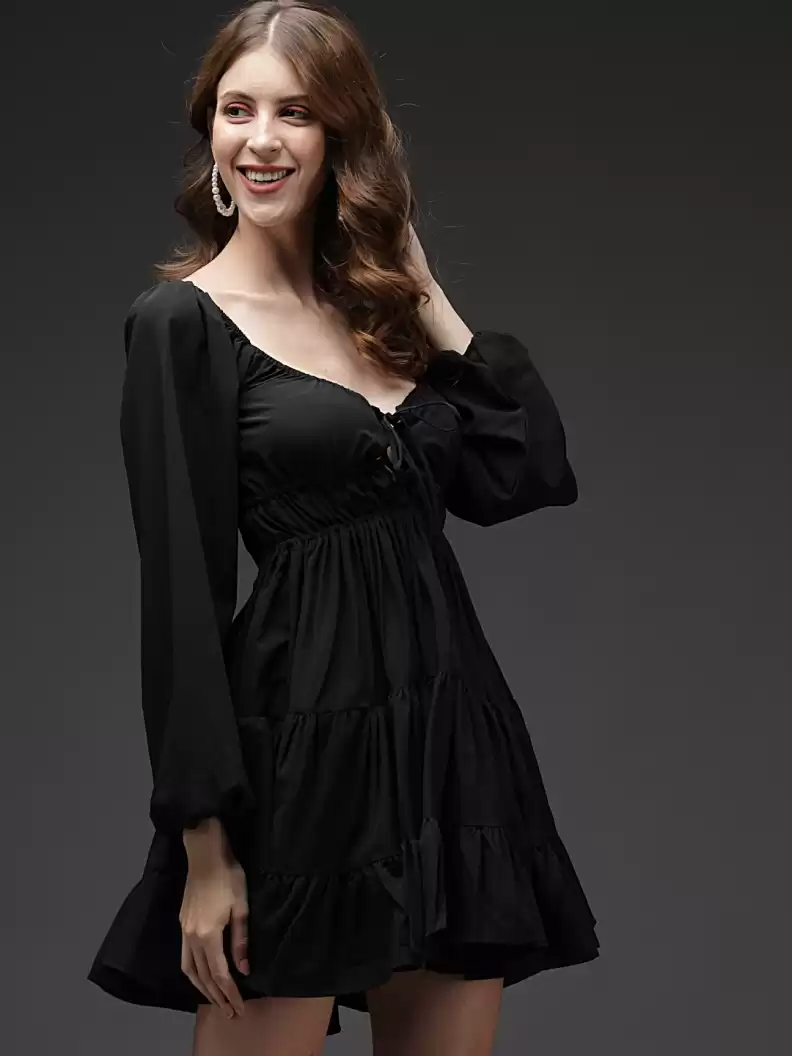 TANDUL  Women Fit and Flare Black Dress