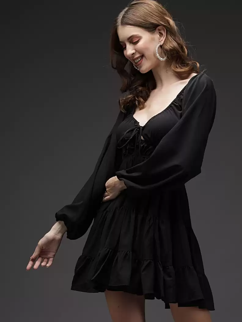 TANDUL  Women Fit and Flare Black Dress