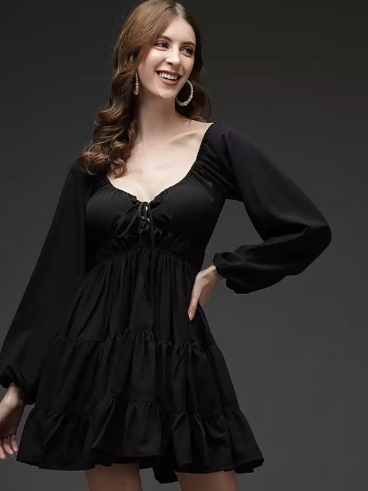 TANDUL  Women Fit and Flare Black Dress