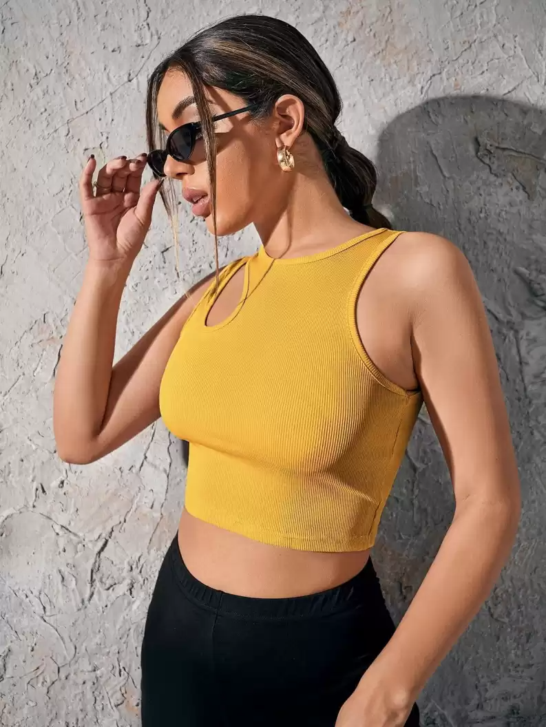 TANDUL  Casual Sleeveless Solid Women Yellow Top