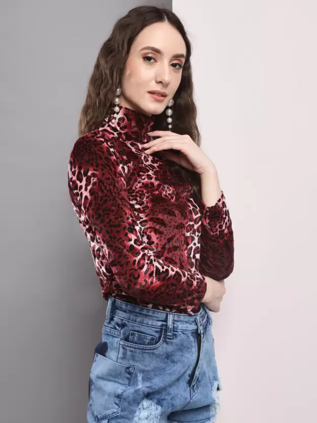 Women Printed High Neck Multicolor Sweater