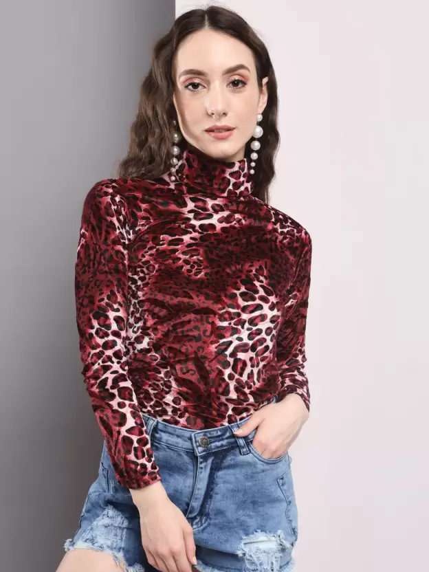 Women Printed High Neck Multicolor Sweater