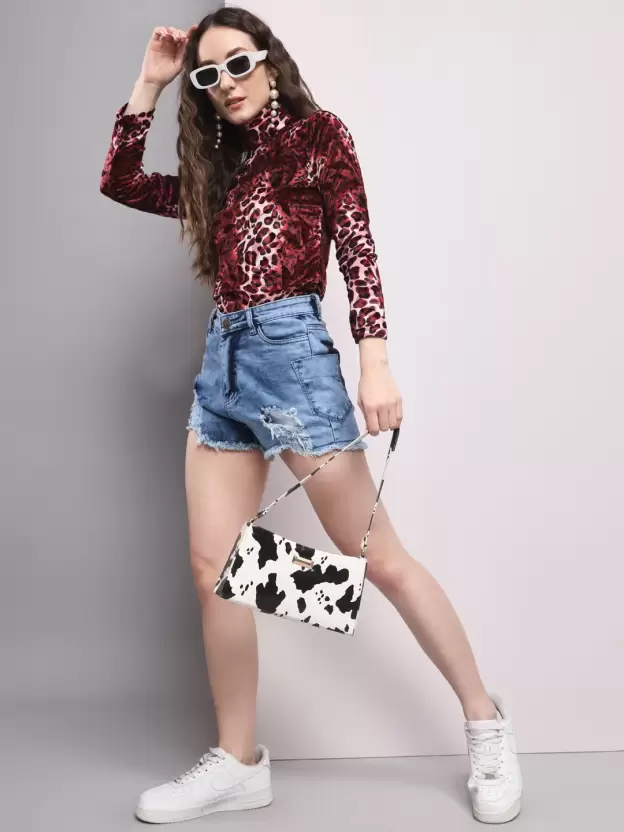 Women Printed High Neck Multicolor Sweater