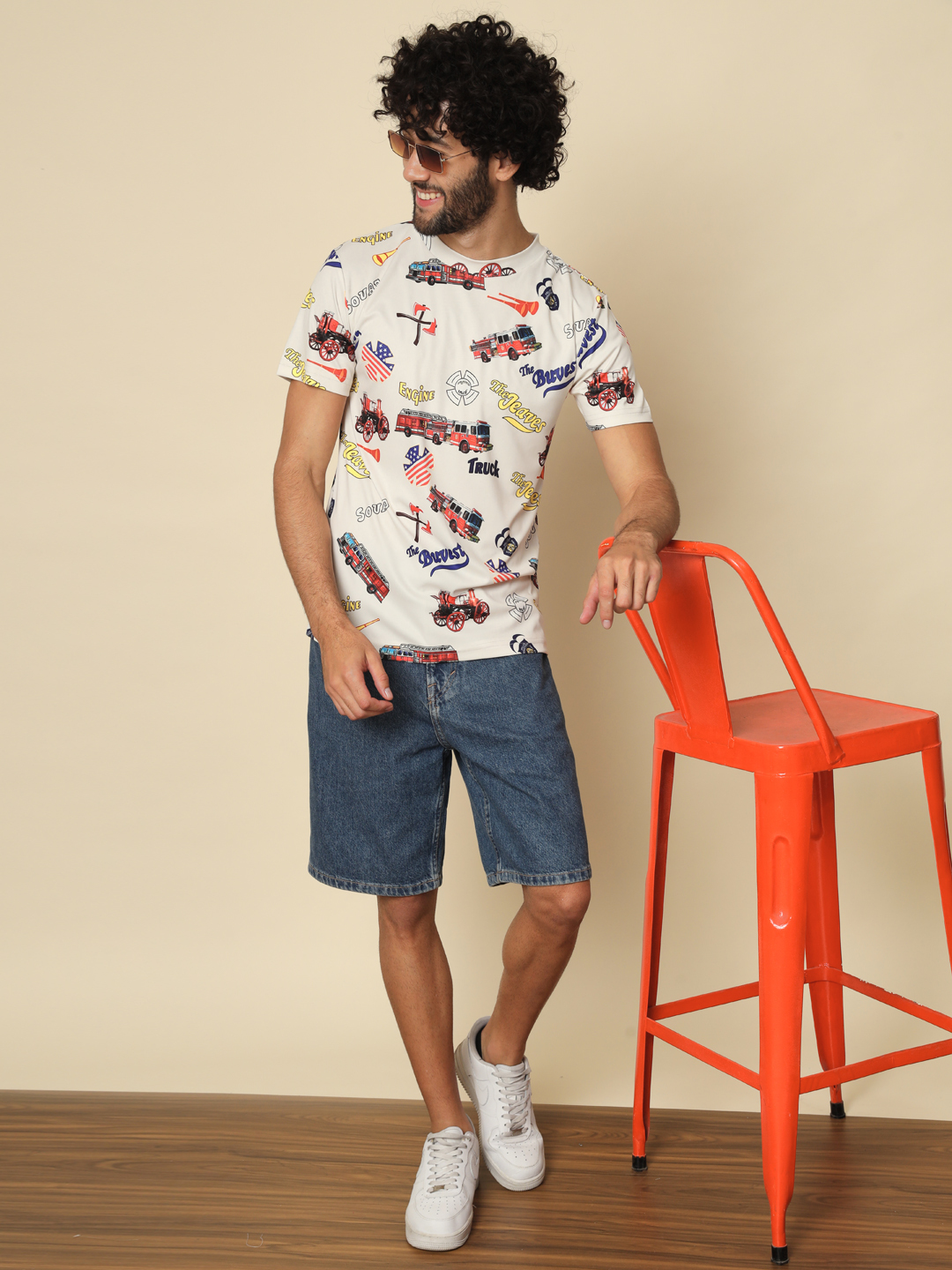 Men Printed Round Neck Multicolor T-Shirt