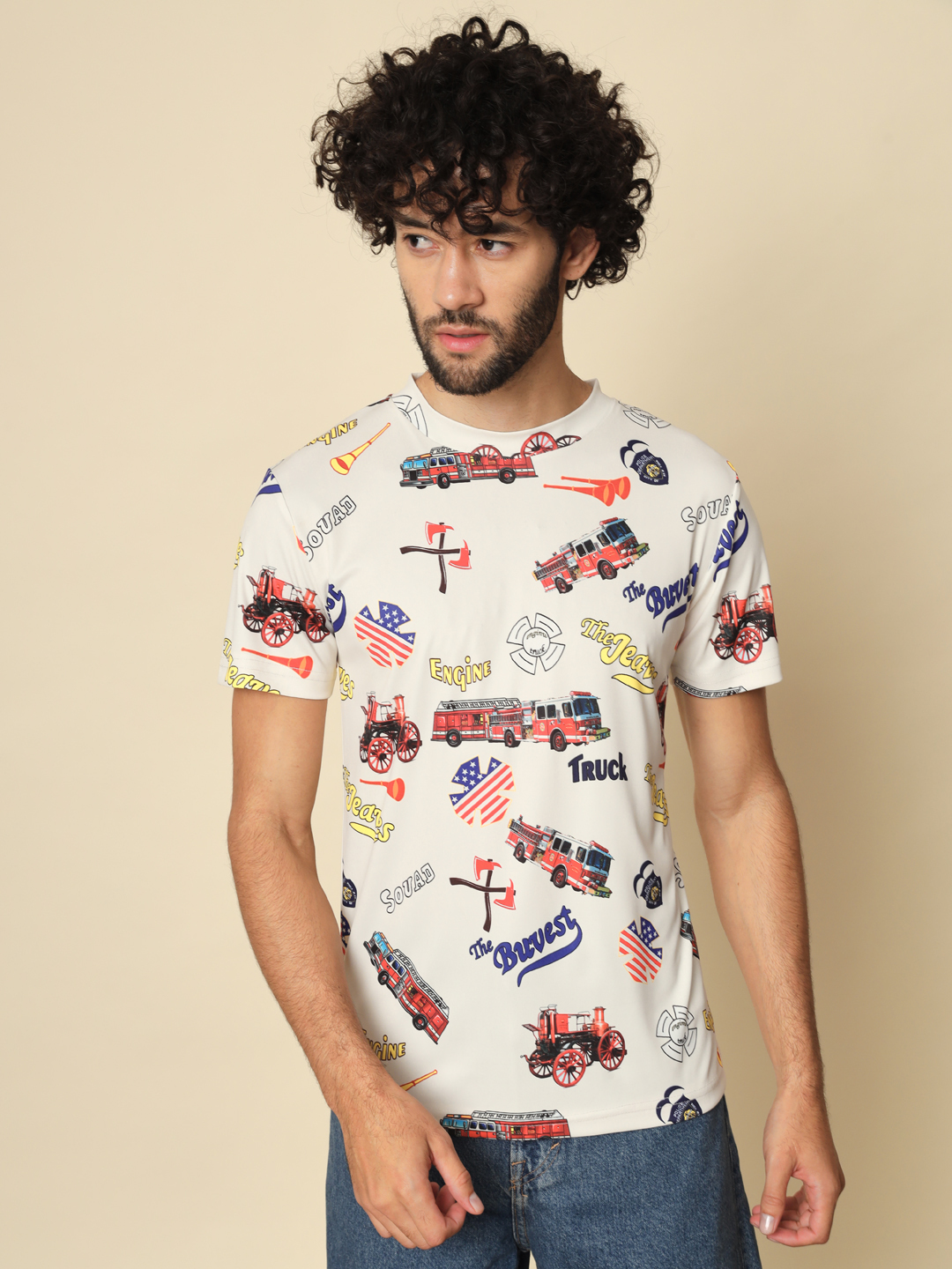 Men Printed Round Neck Multicolor T-Shirt