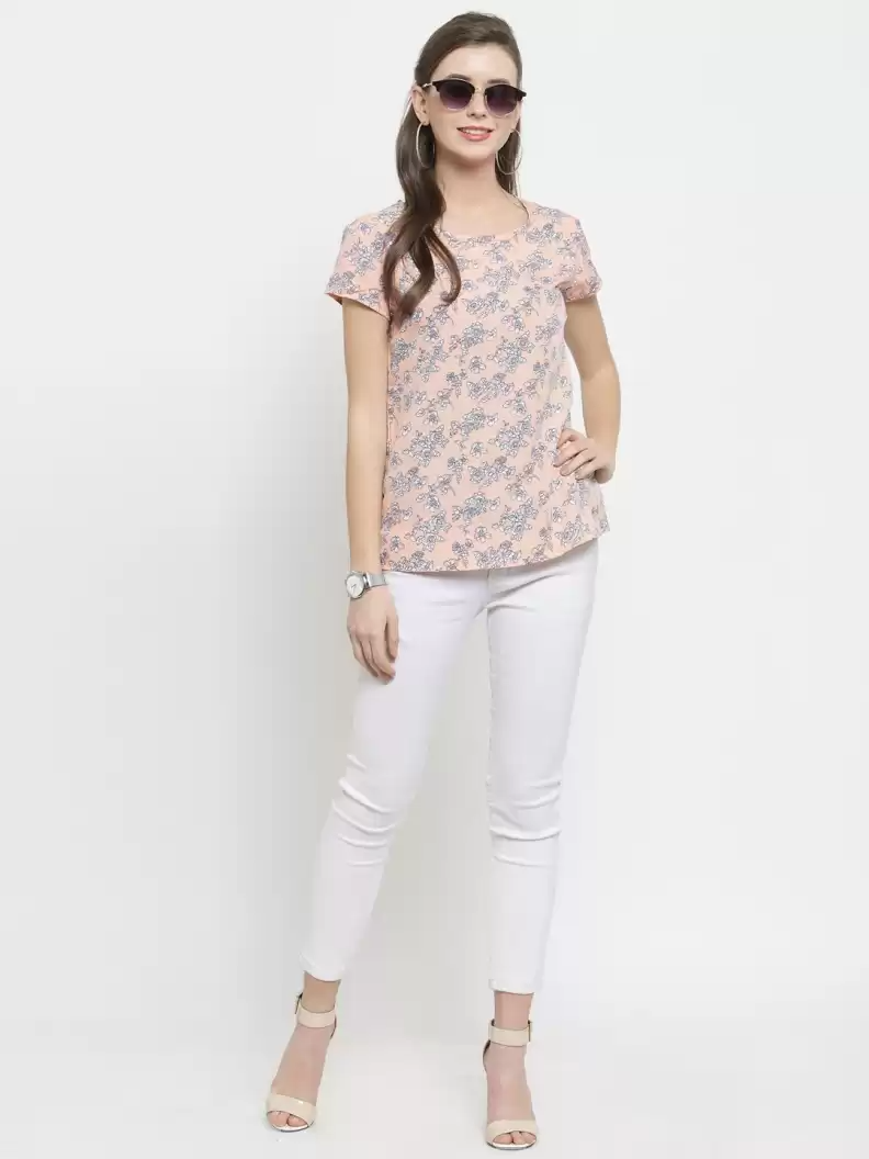 TANDUL  Casual Regular Sleeves Printed Women Pink Top