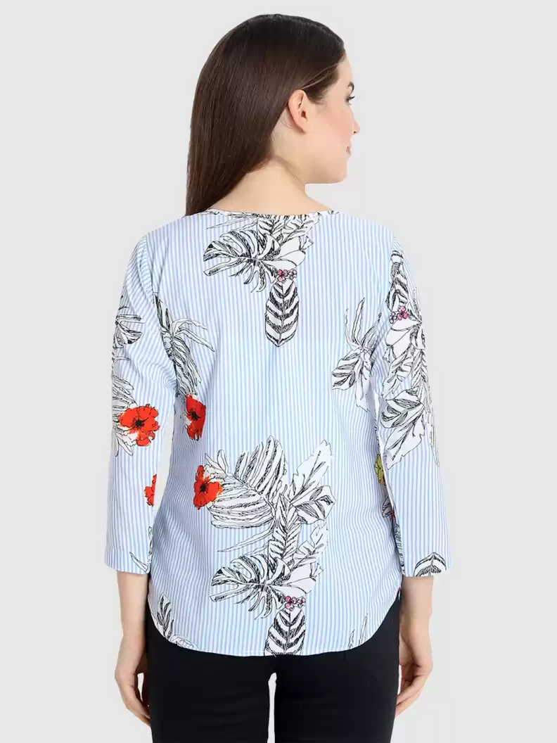 TANDUL  Casual Regular Sleeves Printed Women Light Blue Top