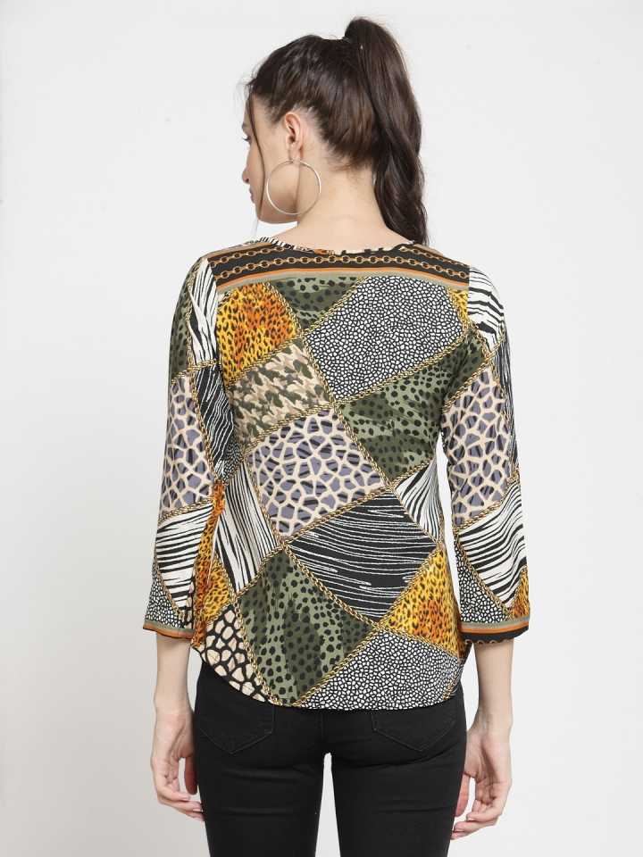 Casual Regular Sleeves Printed Women Multicolor Top