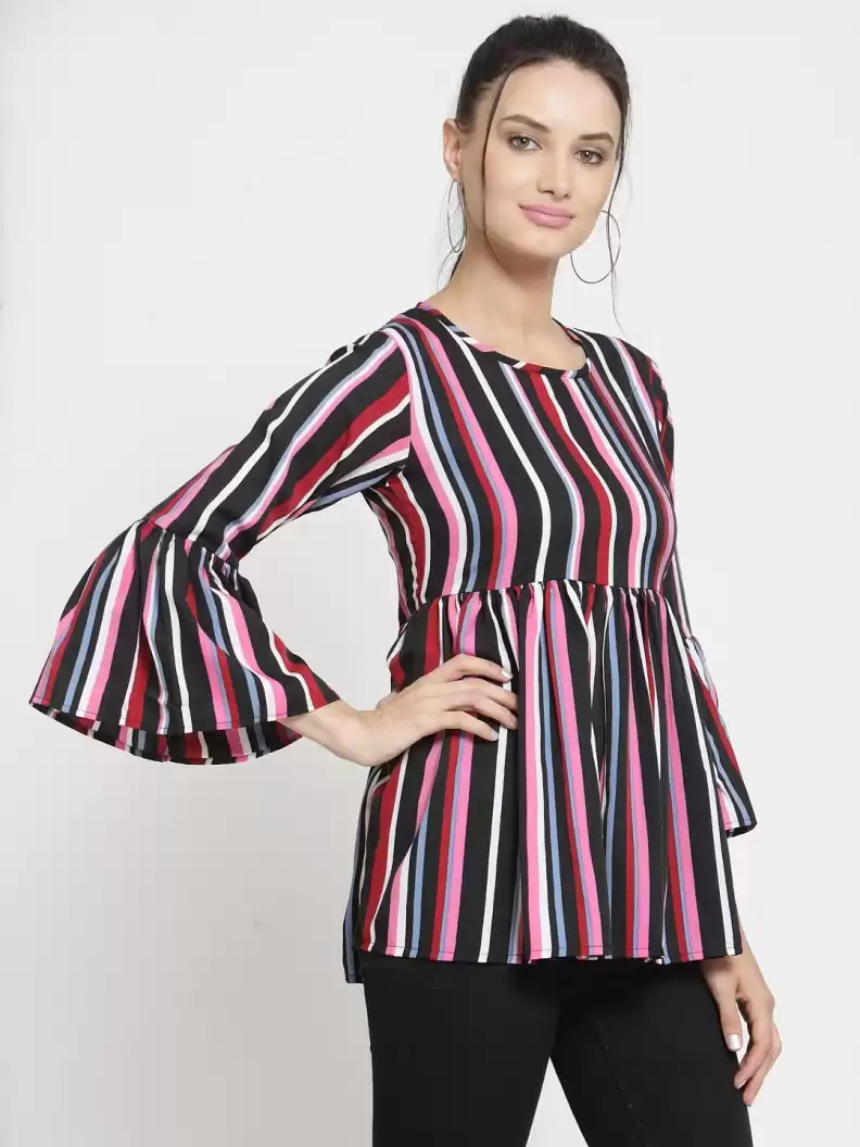 TANDUL  Casual Bell Sleeves Striped Women Multicolor Top