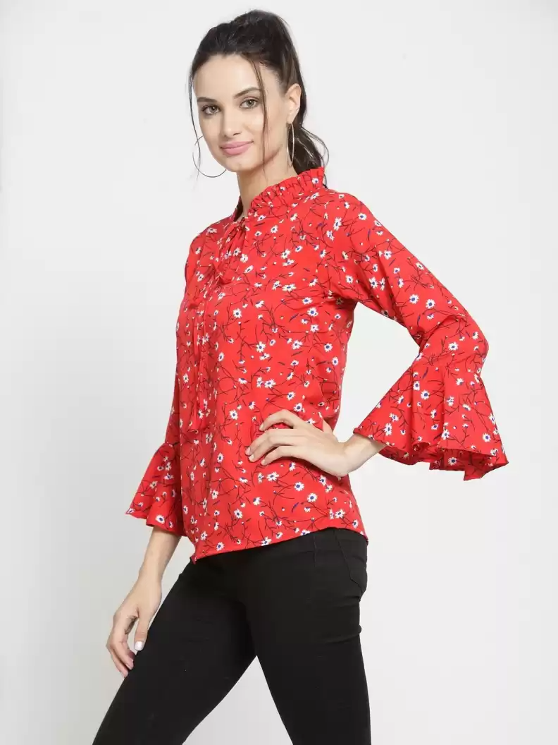 TANDUL  Casual Bell Sleeves Printed Women Red, White Top