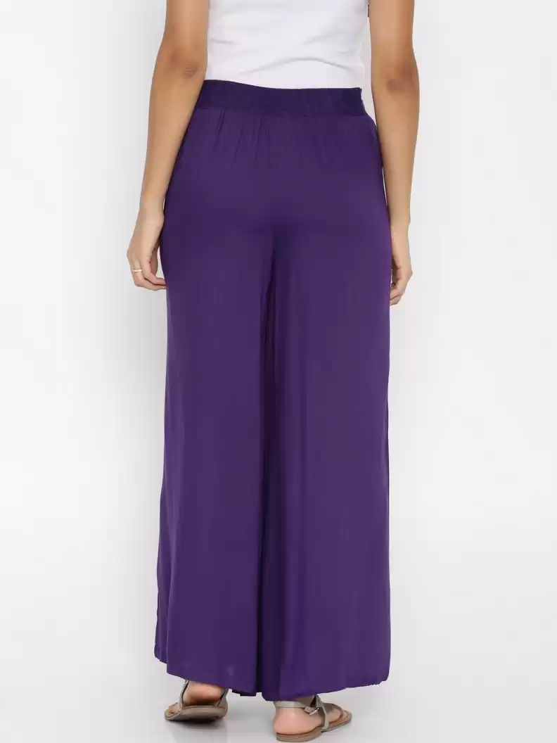 TANDUL  Flared Women Purple Poly Crepe Trousers