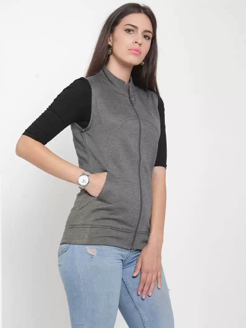 TANDUL  Sleeveless Solid Women Sweatshirt