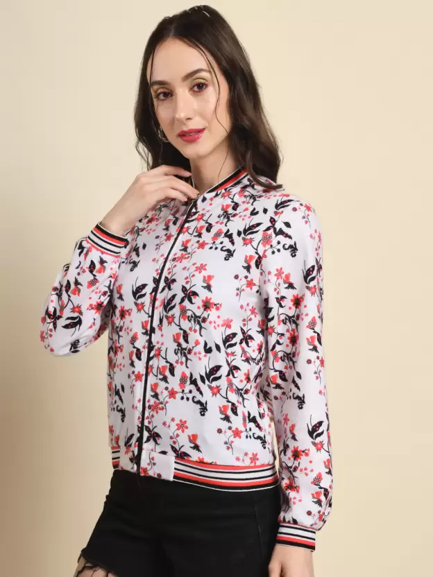 Women Floral Print Fleece Jacket