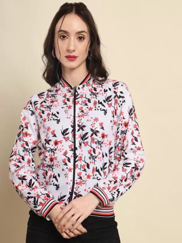 Women Floral Print Fleece Jacket