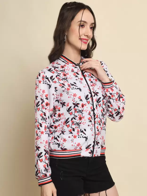 Women Floral Print Fleece Jacket