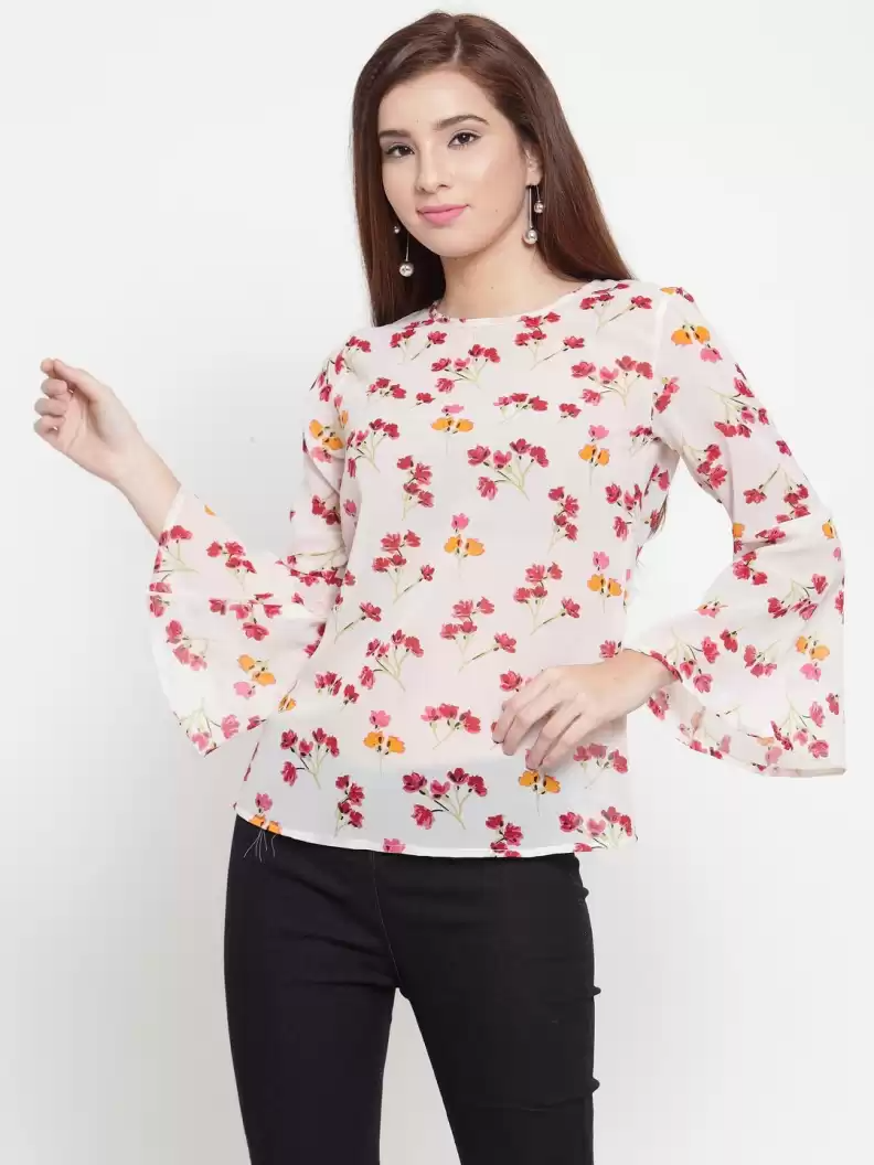 TANDUL  Casual Bell Sleeves Floral Print Women Multicolor Top