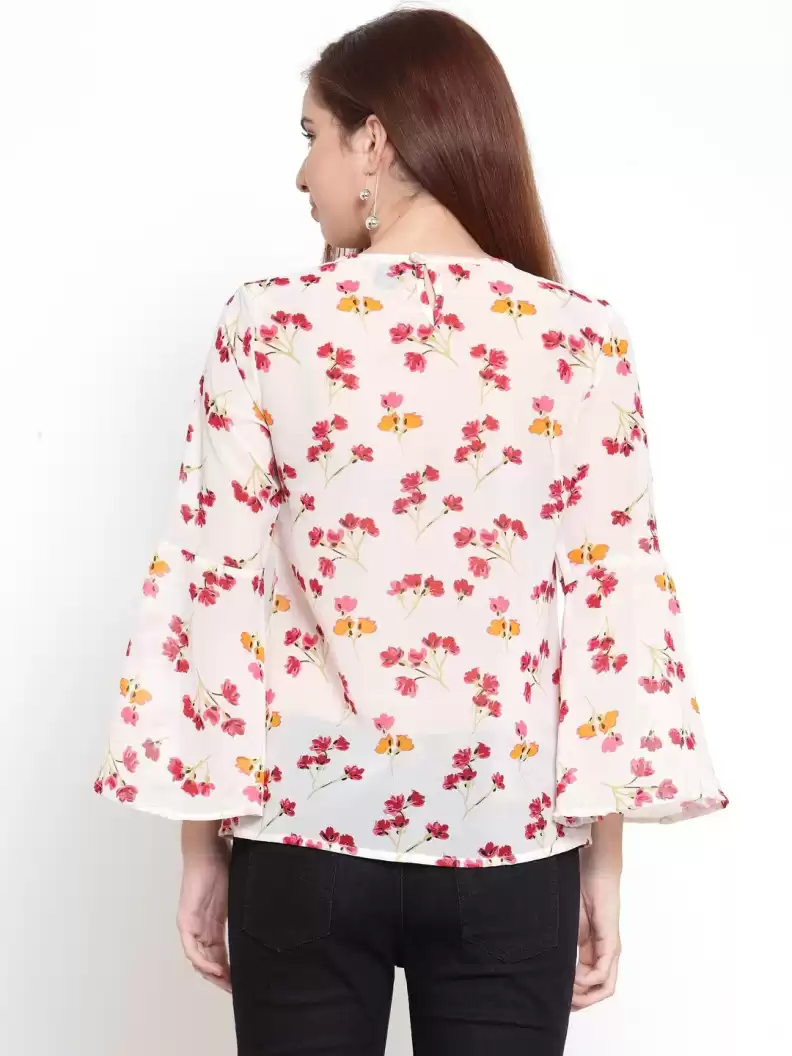 TANDUL  Casual Bell Sleeves Floral Print Women Multicolor Top