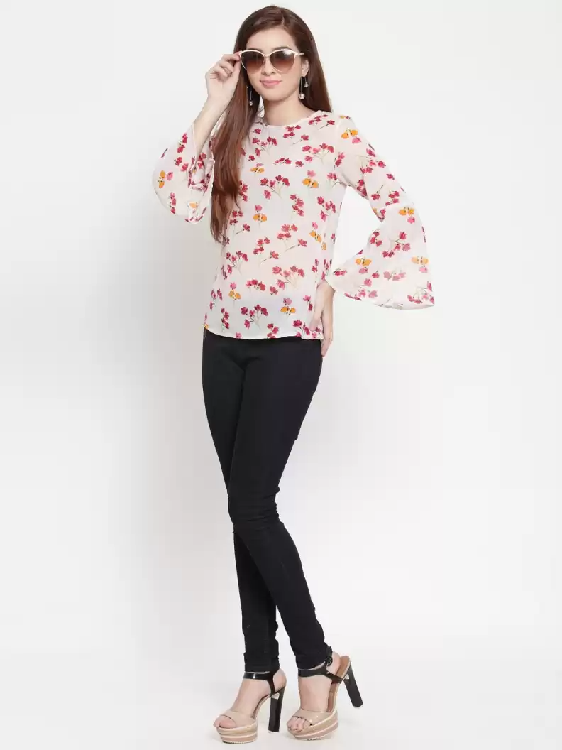 TANDUL  Casual Bell Sleeves Floral Print Women Multicolor Top