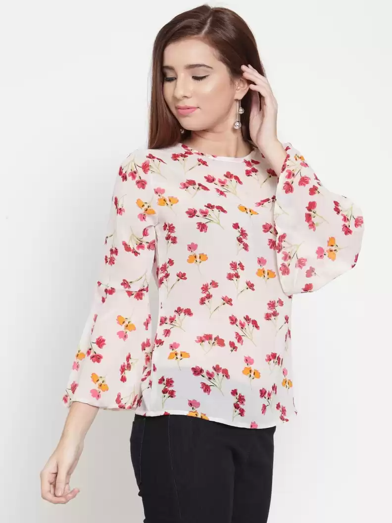 TANDUL  Casual Bell Sleeves Floral Print Women Multicolor Top