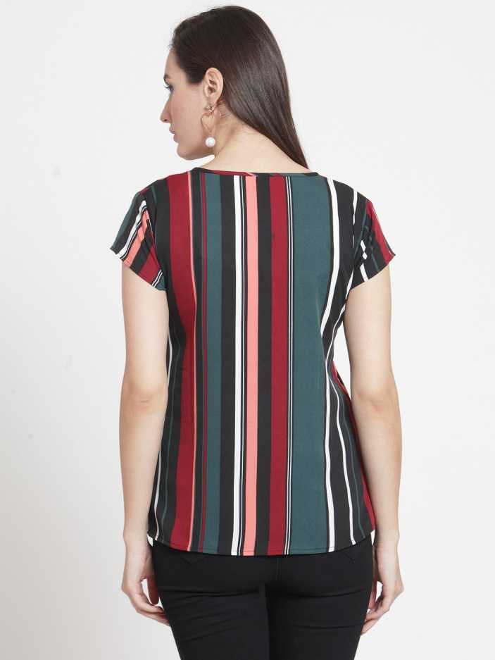 Casual Regular Sleeves Striped Women Multicolor Top