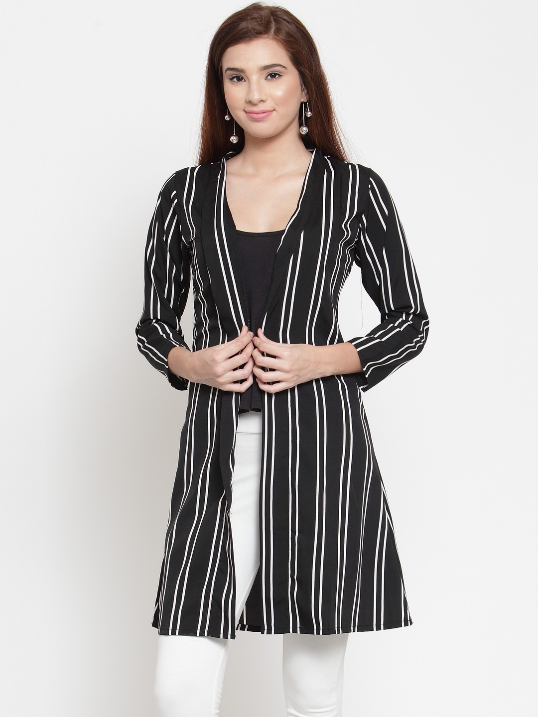 Women Straight 3/4 Sleeve Black Shrug