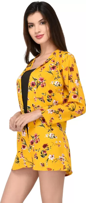 TANDUL  Women Straight 3/4 Sleeve Yellow Shrug