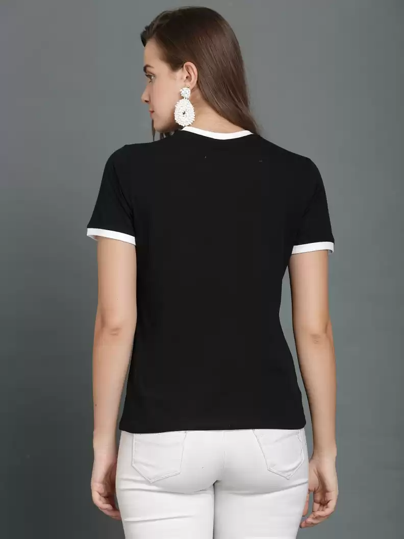 TANDUL  Solid Women Round Neck Black T-Shirt