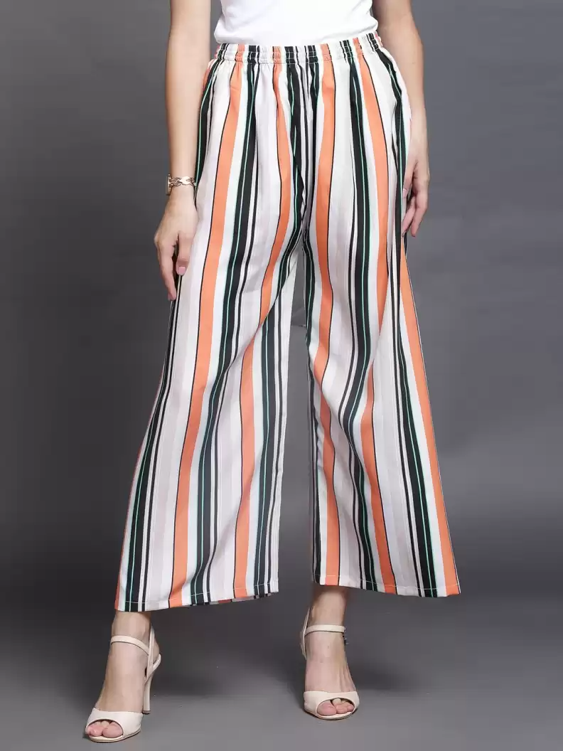 TANDUL  Regular Fit Women White, Black, Orange Crepe Trousers