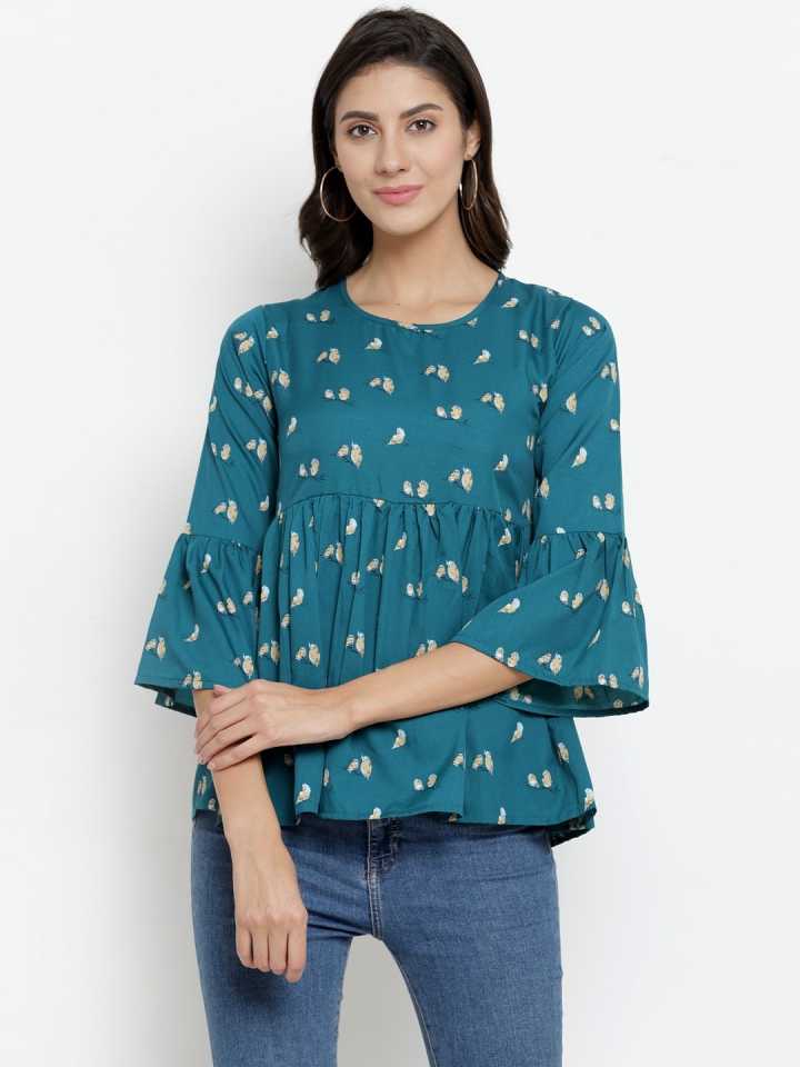 TANDUL  Casual Bell Sleeves Floral Print Women Multicolor Top