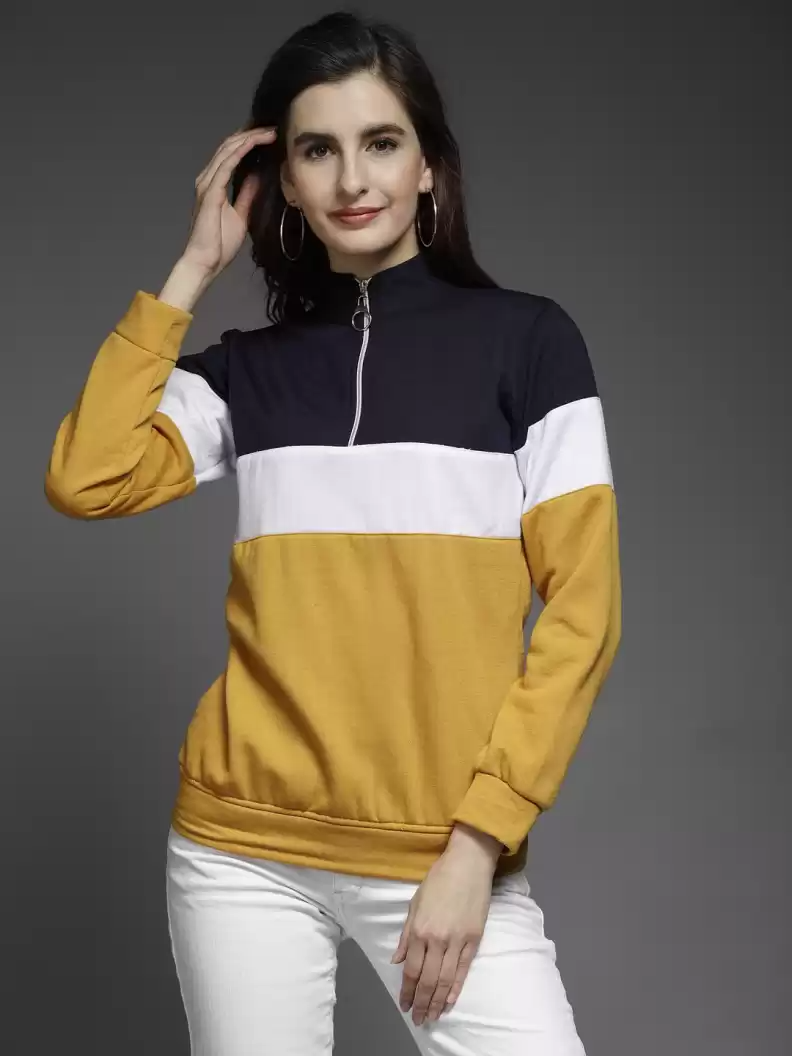 TANDUL  Full Sleeve Color Block Women Sweatshirt