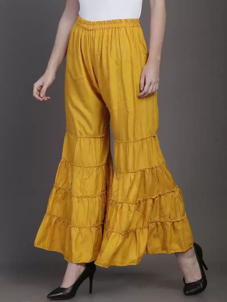 TANDUL  Regular Fit Women Yellow Rayon Trousers