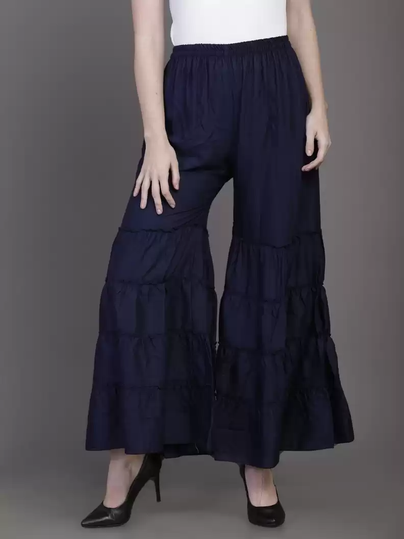 TANDUL  Regular Fit Women Blue Rayon Trousers